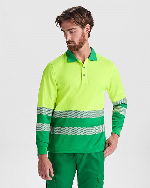 Koszulka polo z długim rękawem o wysokiej widoczności Roly Atrio LS 170 g (HV9319) - Zdjęcie