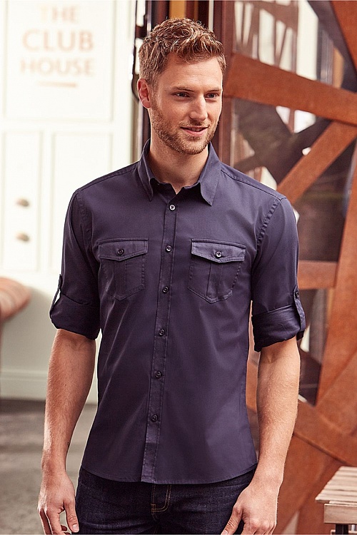 Russell Men's Roll Sleeve L/S Twill Shirt (R-918M) - Zdjęcie