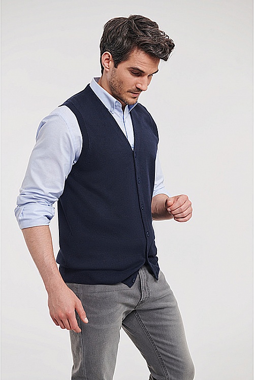 Russell Men's V Neck Sleeveless Cardigan (R-719M) - Zdjęcie